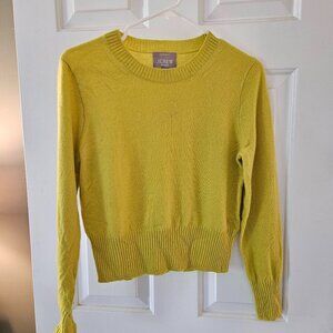 J. Crew Cashmere Shrunken Crewneck Sweater NEW Small S Yellow Chartreuse BG654
